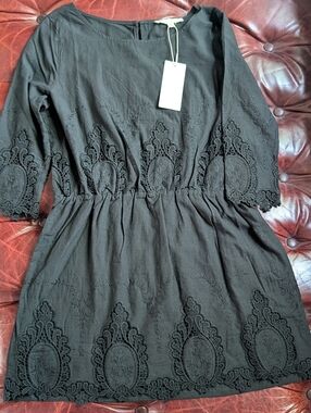Relished Black Mini Dress with Lace Trim